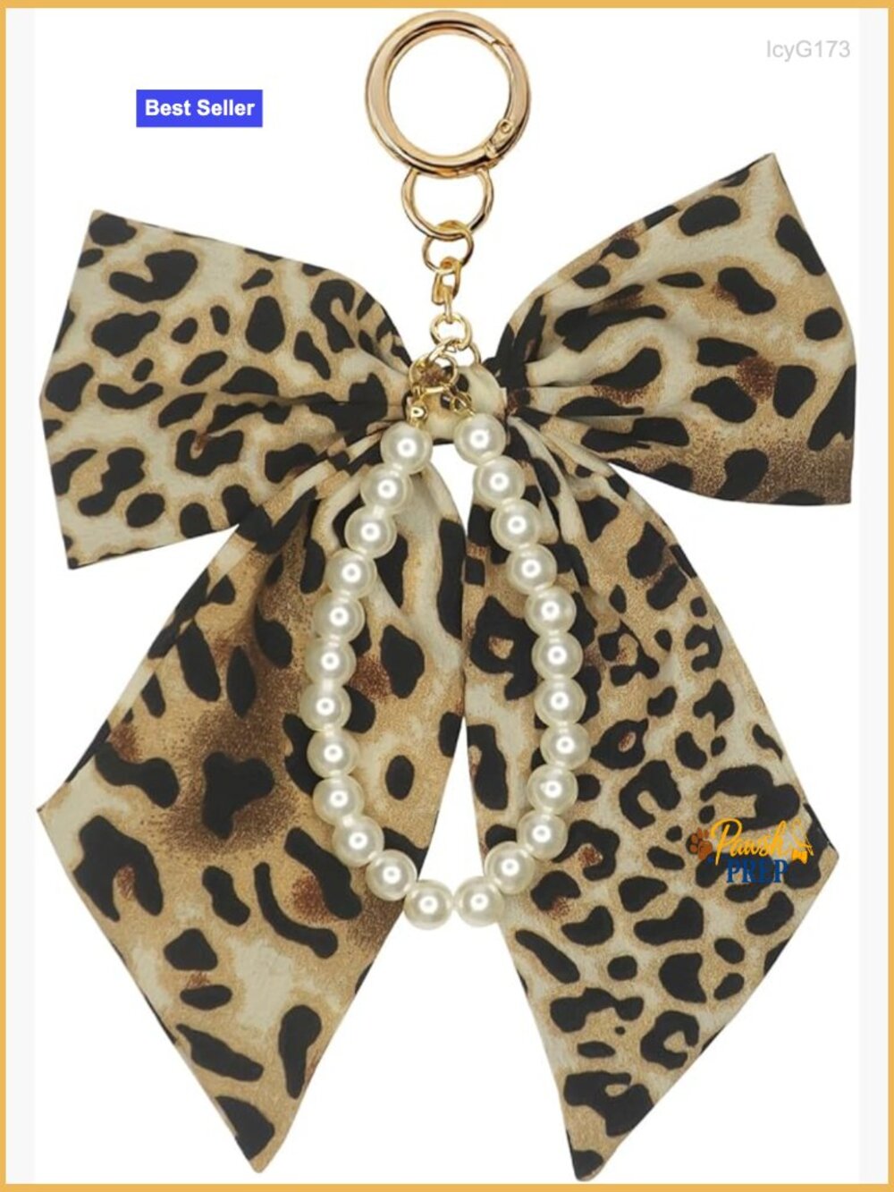 Leopard Bow Pearl Chain Bag Charm Purse Keychain Accessory Cute Gift